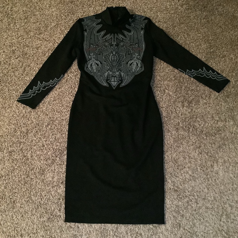 Sleepy Hollow hessian wiggle La Femme En Noir dragon dress, color black, size: S